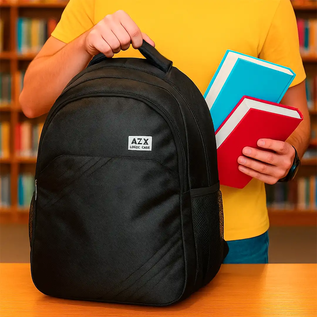 MOCHILA ESCOLAR SIMPLES EM POLIÉSTER PRETA 2 BOLSOS 47CM X 35CM