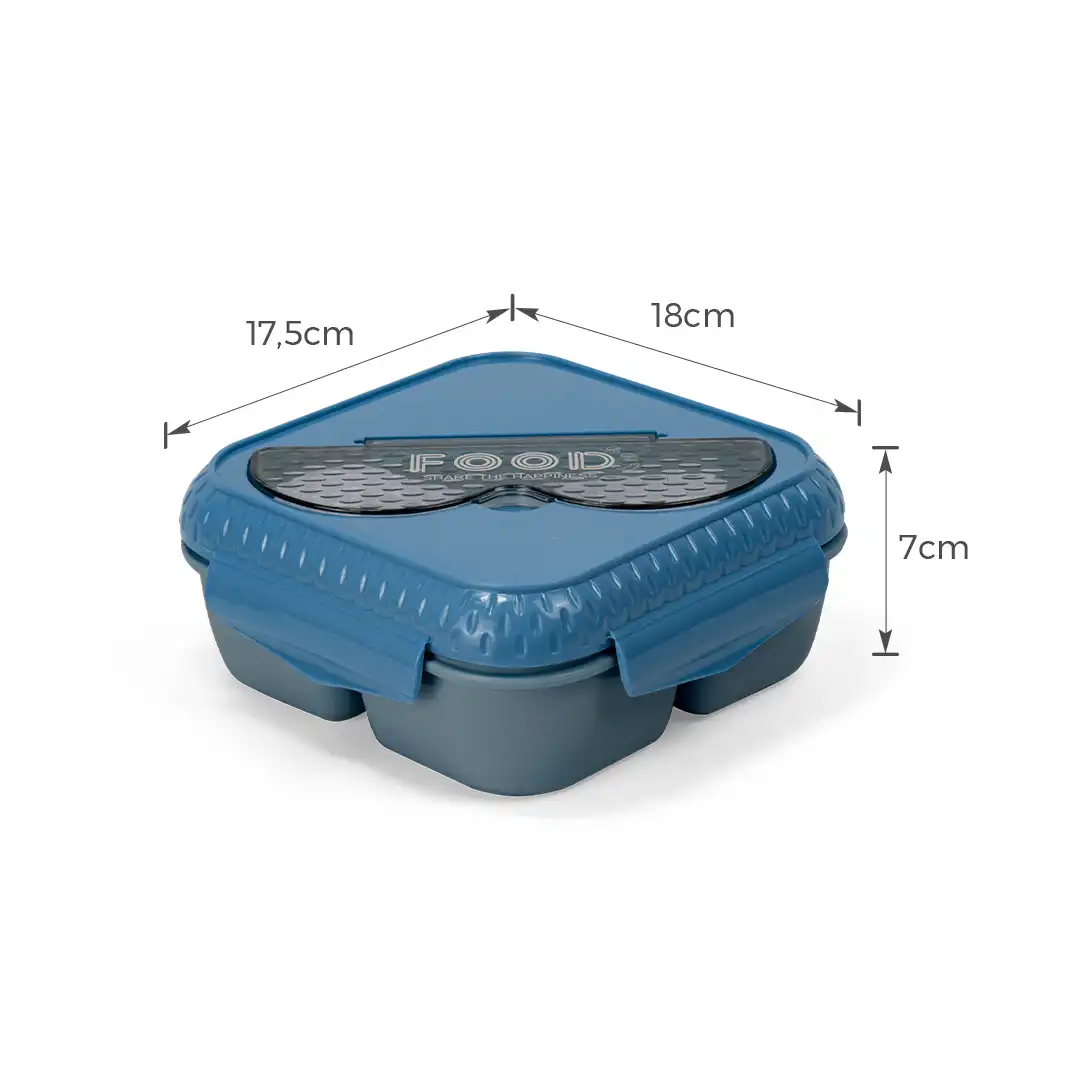 POTE MARMITA PLÁSTICO AZUL COM TAMPA, COLHER E GARFO INCLUSOS