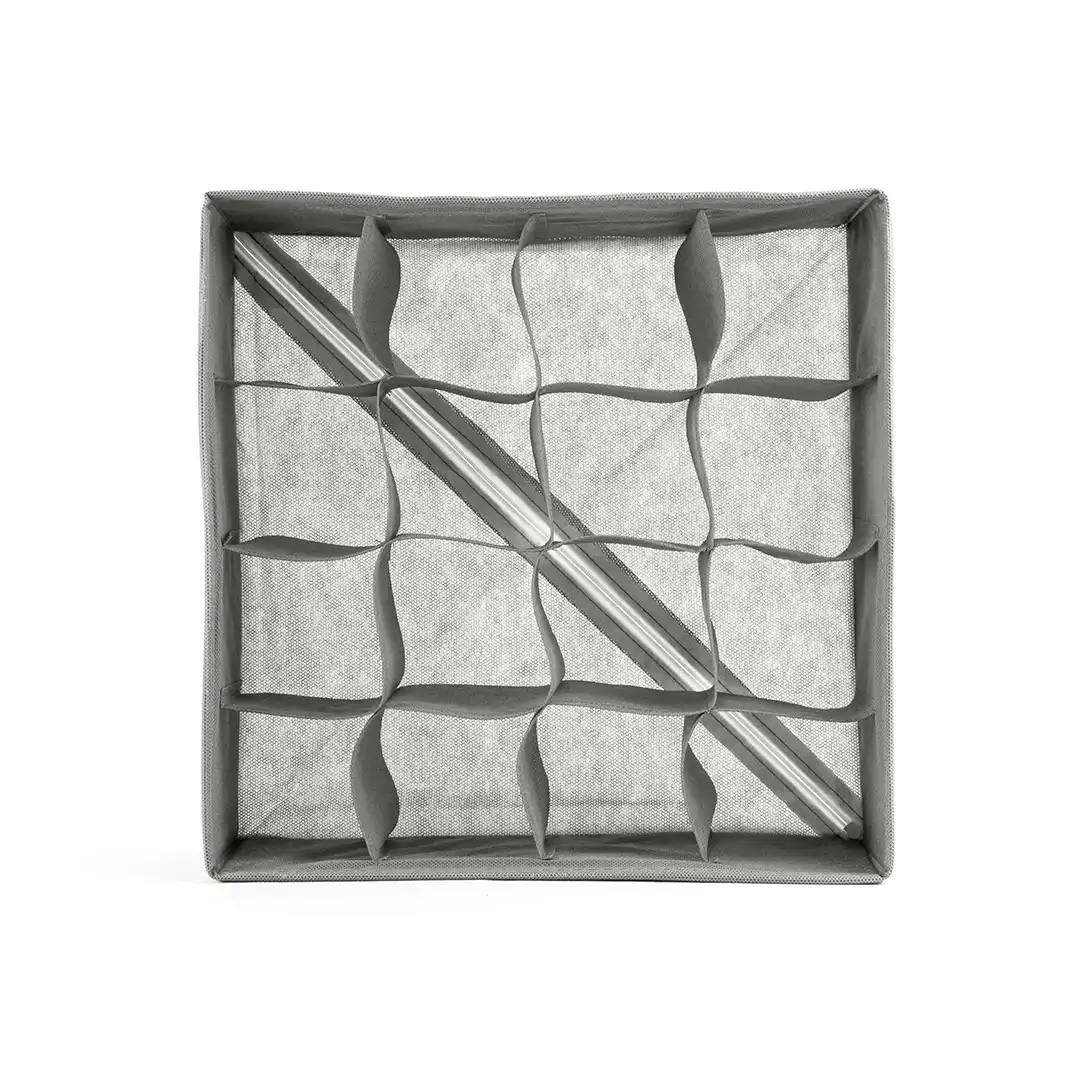 ORGANIZADOR DE GAVETAS DOBRÁVEL COM 16 DIVISÓRIAS EM TNT E MDF – CINZA