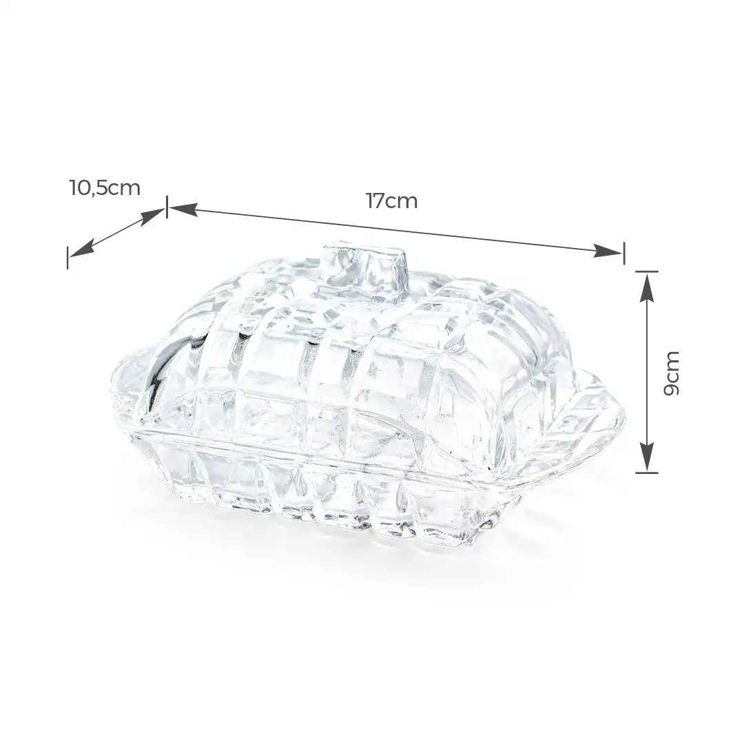 MANTEIGUEIRA DE VIDRO COM TAMPA – 17X10,5X9CM