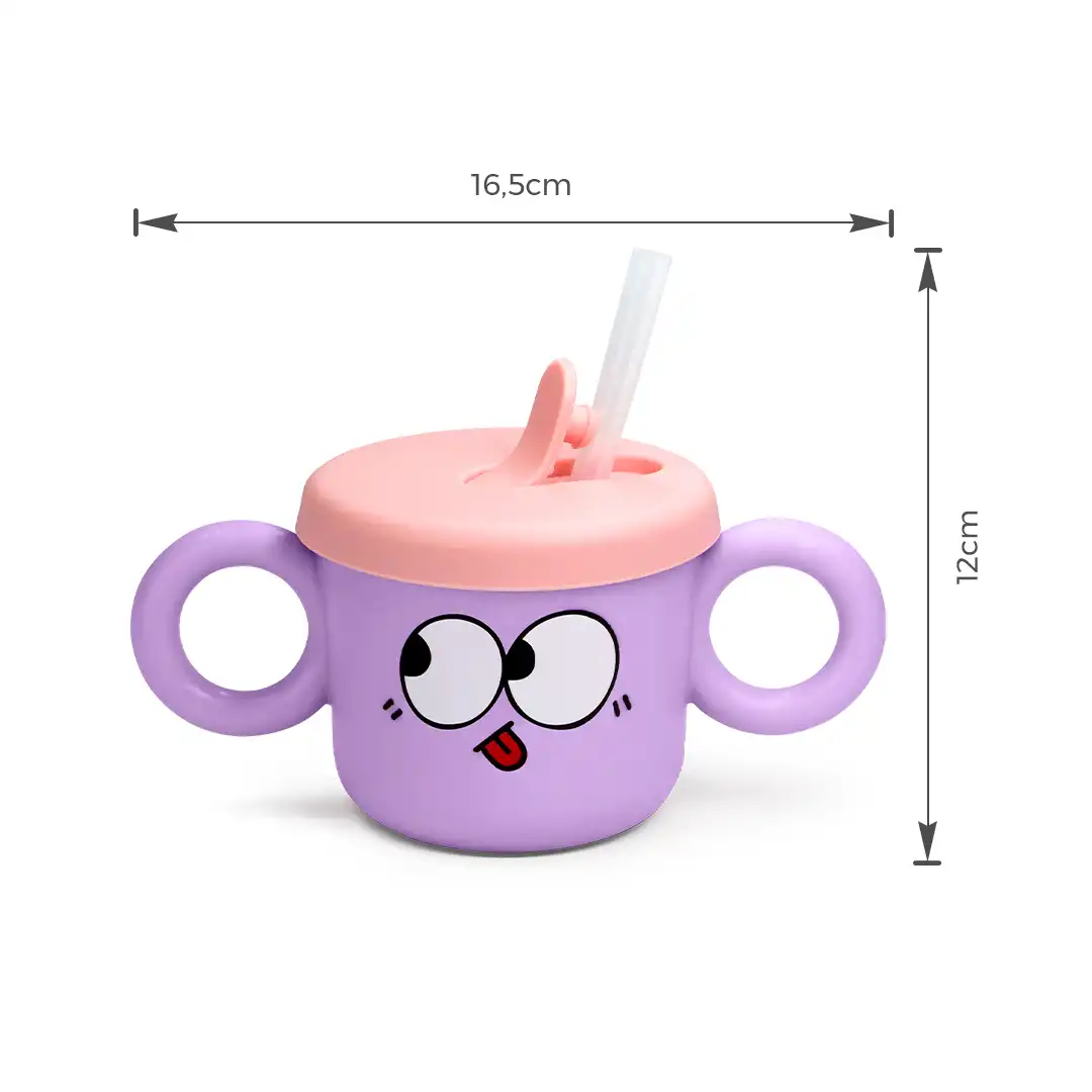 CANECA INFANTIL PLASTICO COM TAMPA SILICONE 190ML ROXA