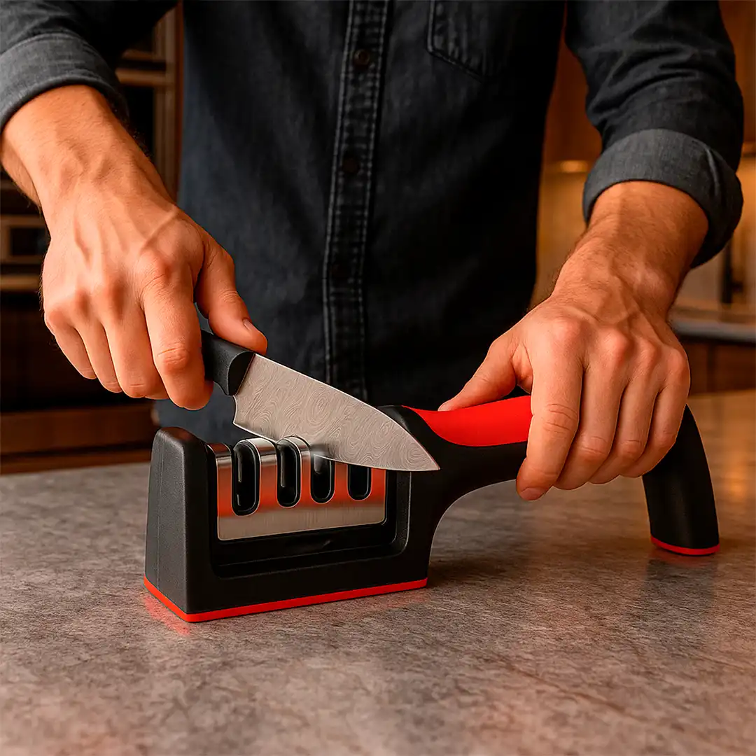 AFIADOR DE FACAS 3 EM 1 COM BASE ANTIDERRAPANTE – 22,5CM