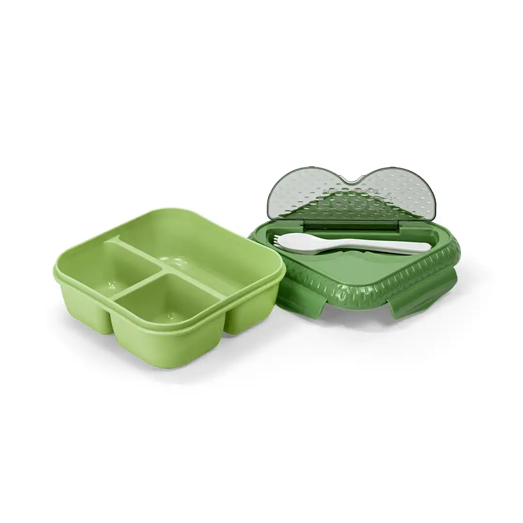 POTE MARMITA PLÁSTICO VERDE COM TAMPA, COLHER E GARFO INCLUSOS