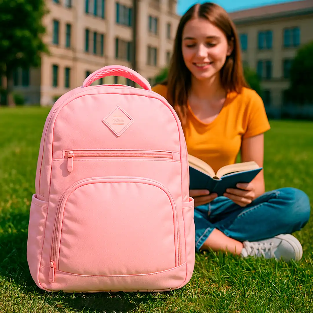 MOCHILA DE TECIDO COM 2 BOLSOS 48X35CM BEGE