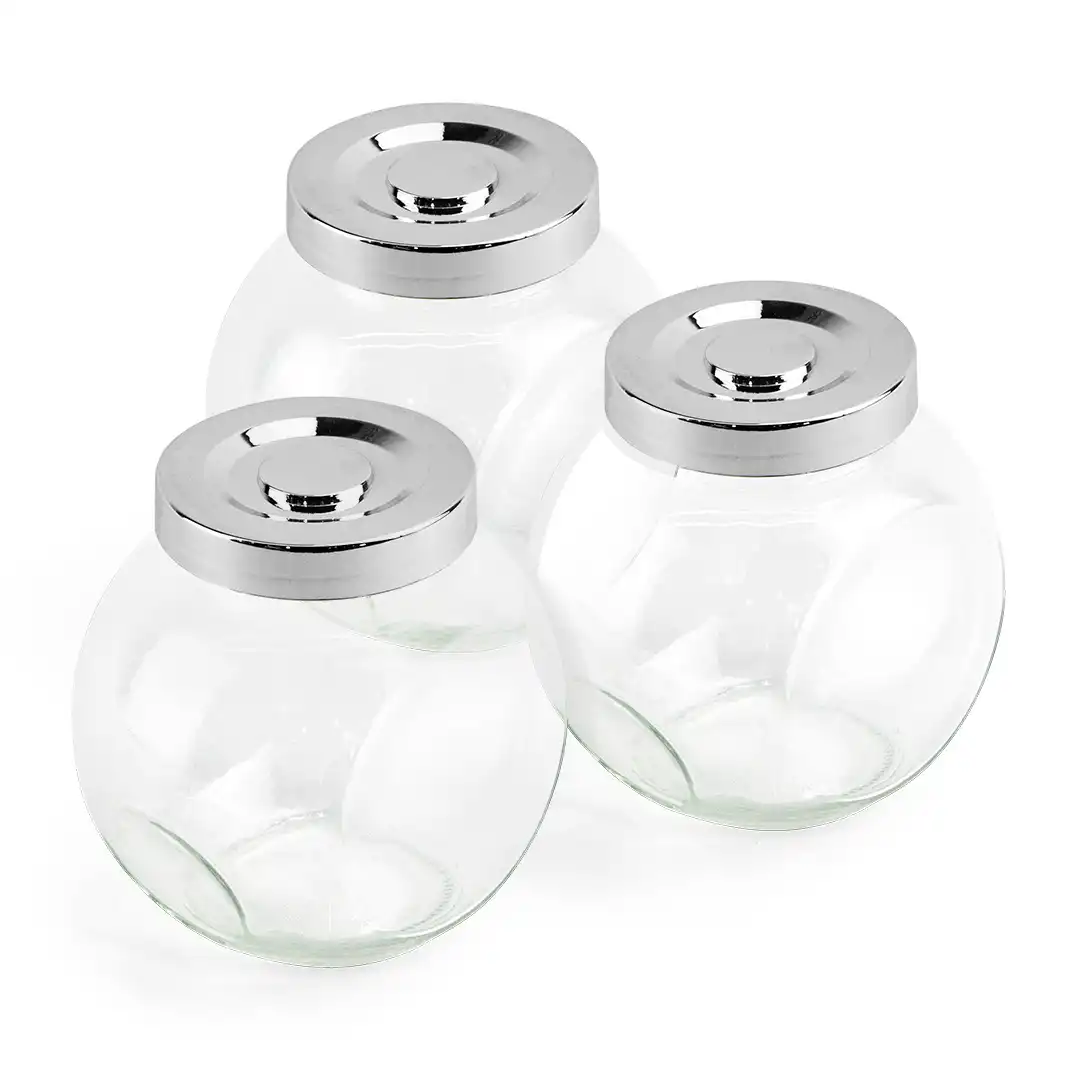 BALEIRO EM VIDRO COM TAMPA PLÁSTICA CROMADA 400ML – KIT COM 3 UNIDADES