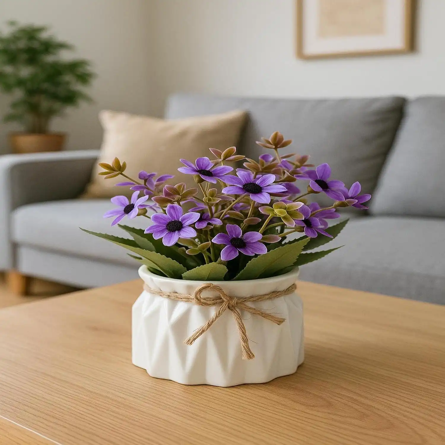 VASO DECORATIVO PLÁSTICO FLORES ROXO