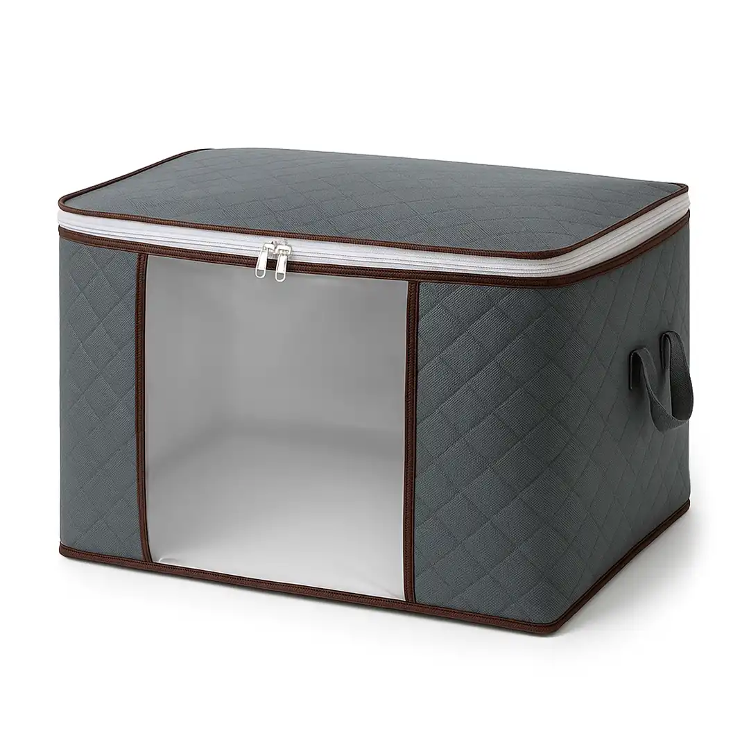 CAIXA ORGANIZADORA DOBRÁVEL COM VISOR TRANSPARENTE E ZÍPER DUPLO – CINZA