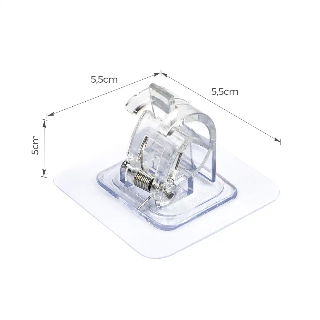 GANCHO ADESIVO MULTIUSO TRANSPARENTE COM MOLA – SUPORTE ATÉ 3KG (KIT 2 PEÇAS)