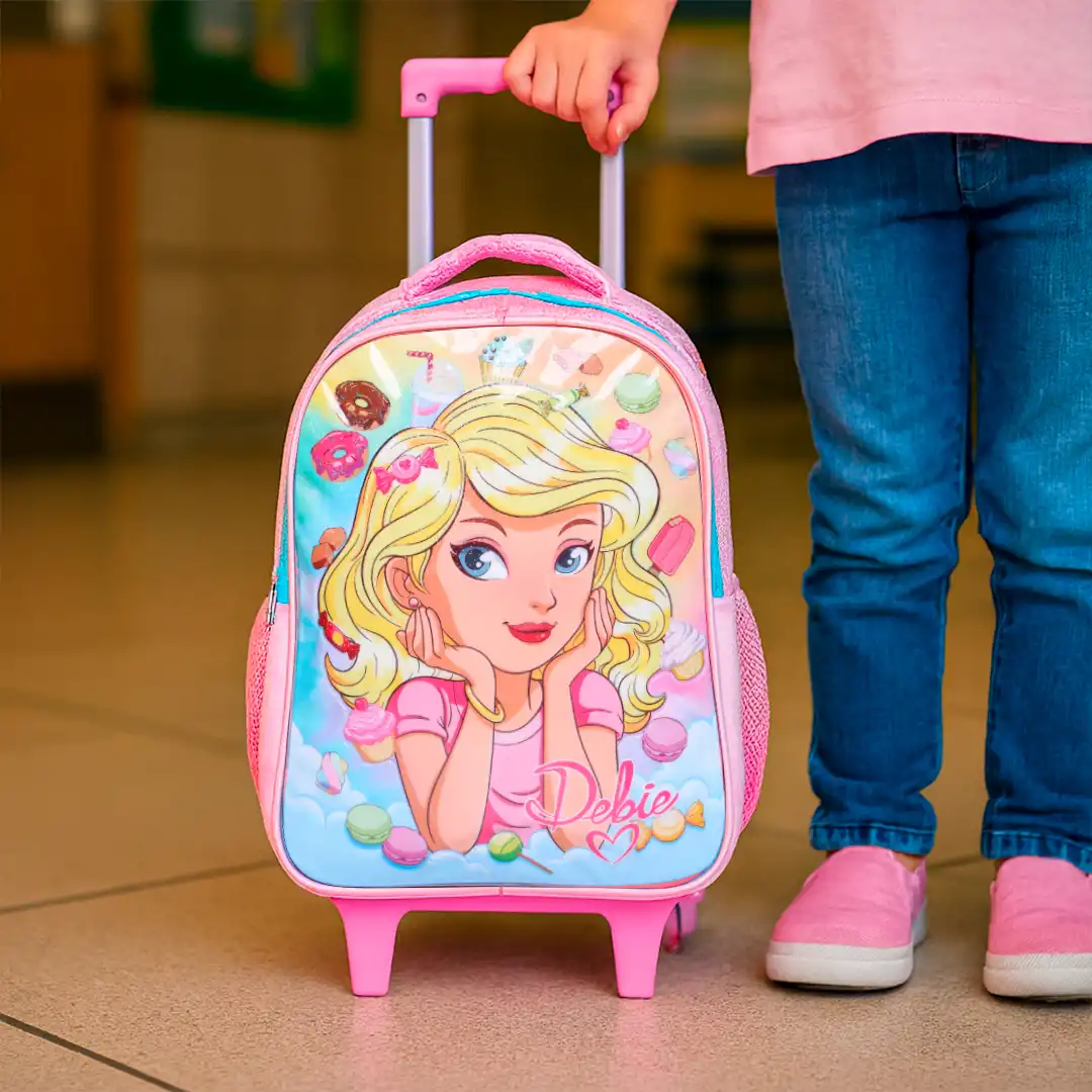 MOCHILA INFANTIL COM RODINHAS 47CM X 31CM ROSA
