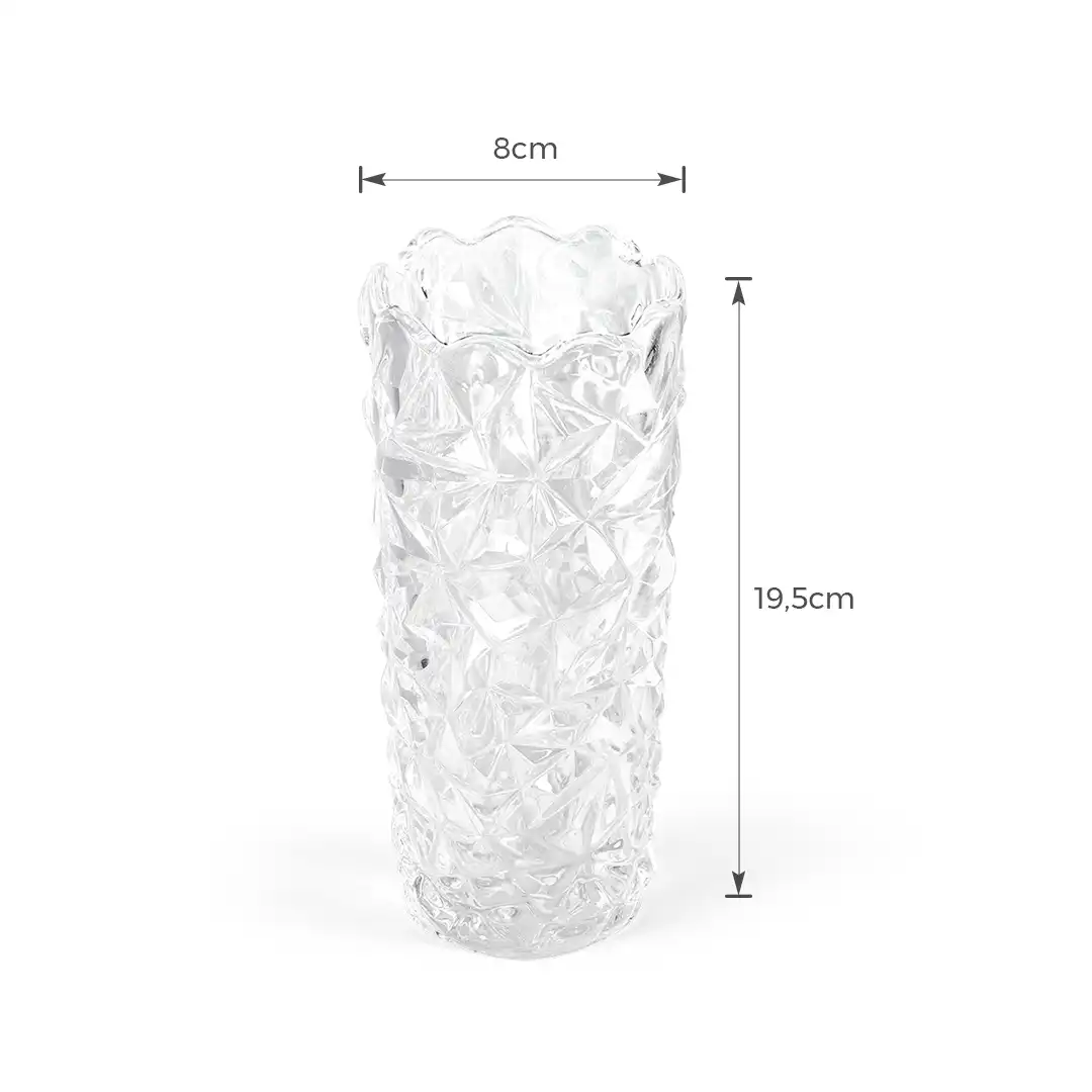 VASO DE VIDRO DECORATIVO COM TEXTURA DIAMANTADA – 19,5CM ALTURA