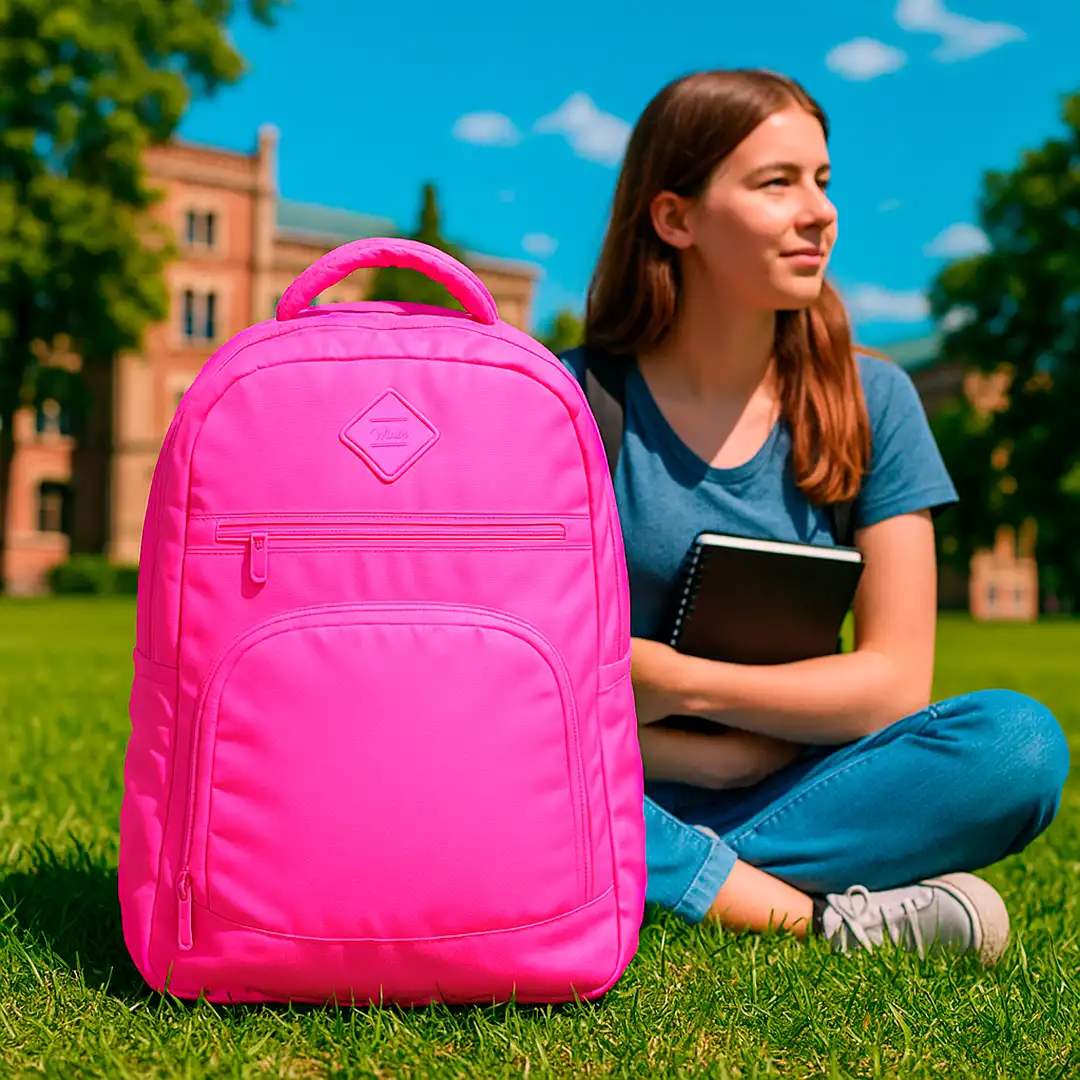 MOCHILA DE TECIDO COM 2 BOLSOS 48X35CM ROSA