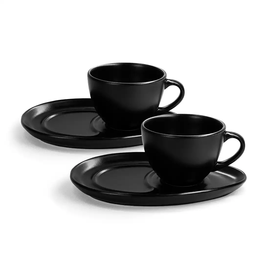 CONJUNTO COM 2 XÍCARAS DE CERÂMICA COM 2 PRATOS – PRETO FOSCO
