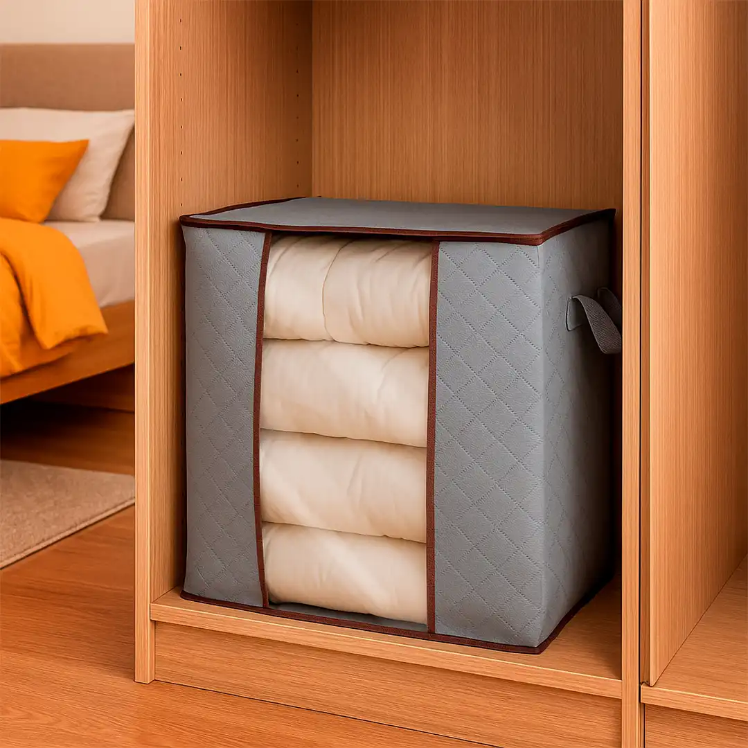 ORGANIZADOR DE ROUPAS E COBERTORES DOBRÁVEL COM VISOR – 48x49x28CM