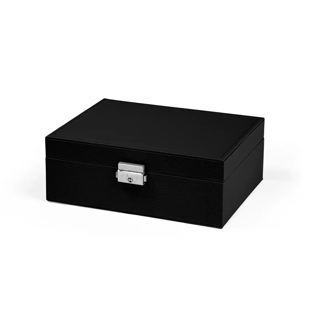 PORTA JOIAS FORMATO DE MALETA 2 ANDARES PRETO FECHO METÁLICO – 23X17X8,5CM