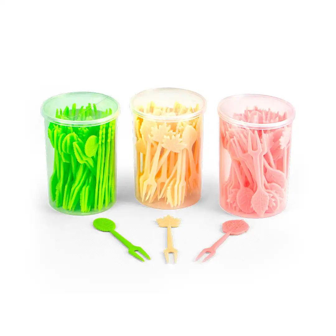 PALITOS DECORATIVOS DE PLÁSTICO PARA PETISCO 7CM 40 UNIDADES - SORTIDOS