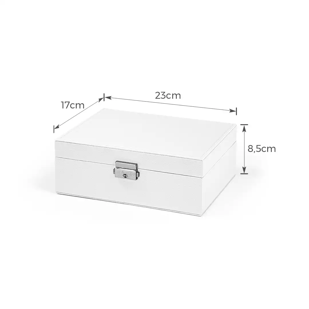 PORTA JOIAS FORMATO DE MALETA 2 ANDARES BRANCO FECHO METÁLICO – 23X17X8,5CM