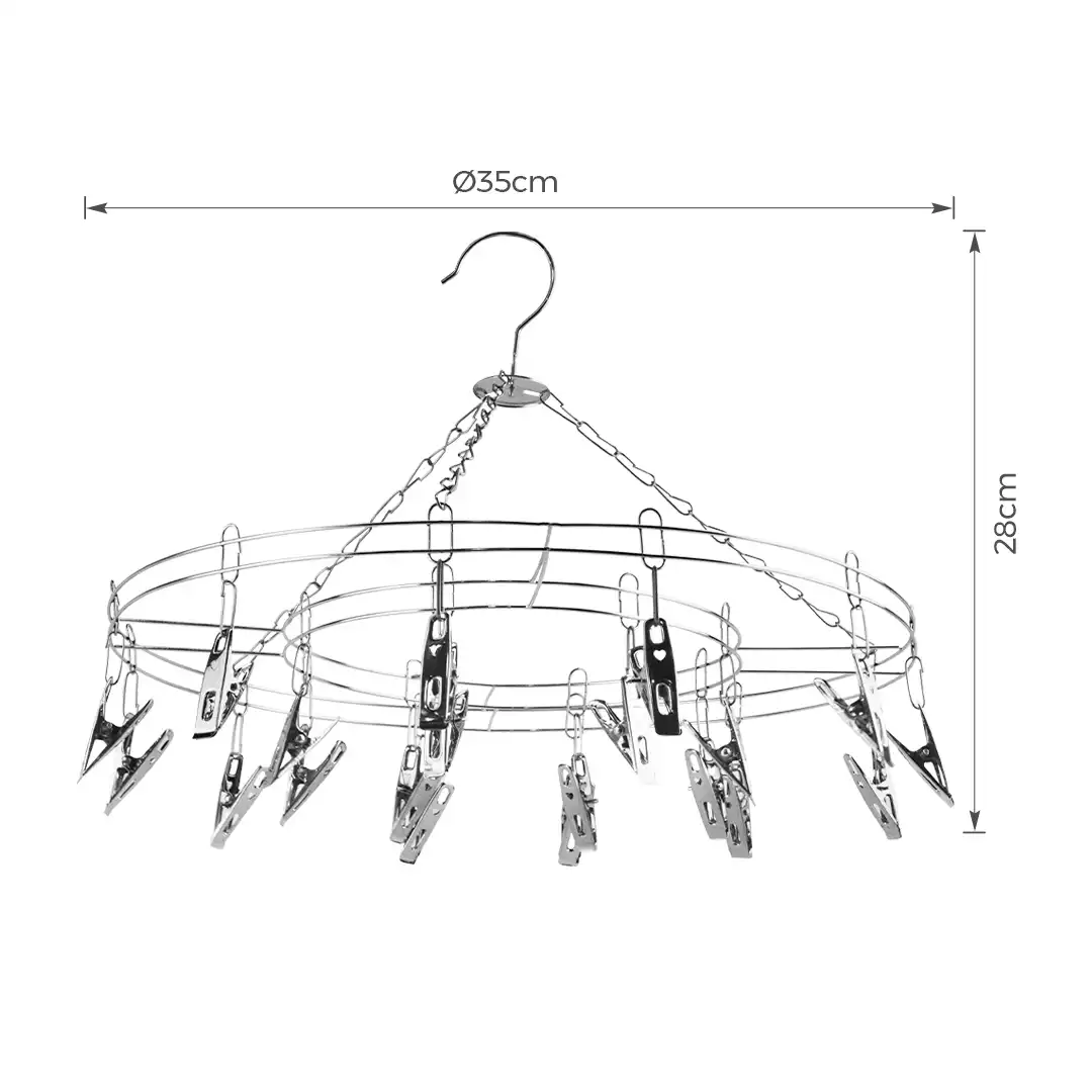 VARAL PORTÁTIL REDONDO COM 20 PRENDEDORES EM AÇO INOX