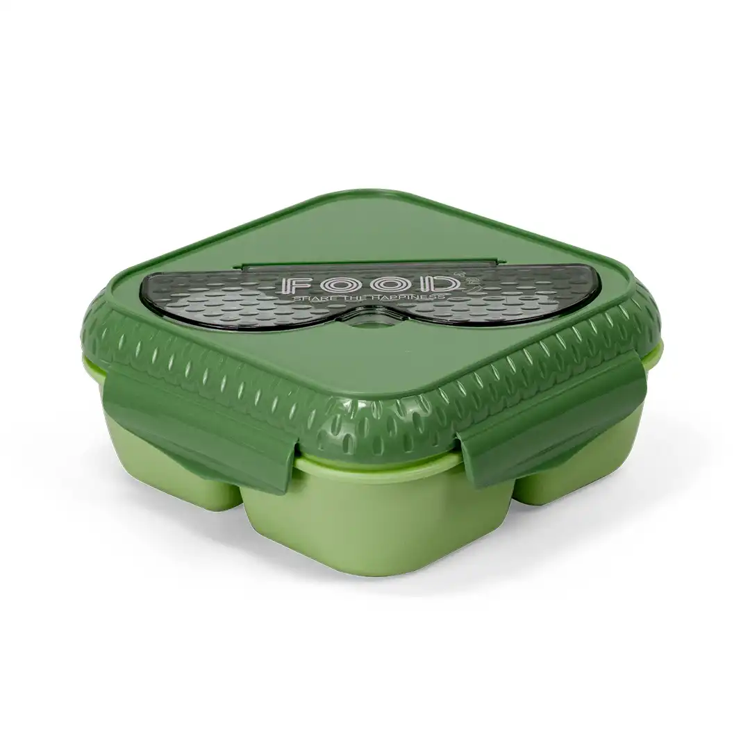 POTE MARMITA PLÁSTICO VERDE COM TAMPA, COLHER E GARFO INCLUSOS