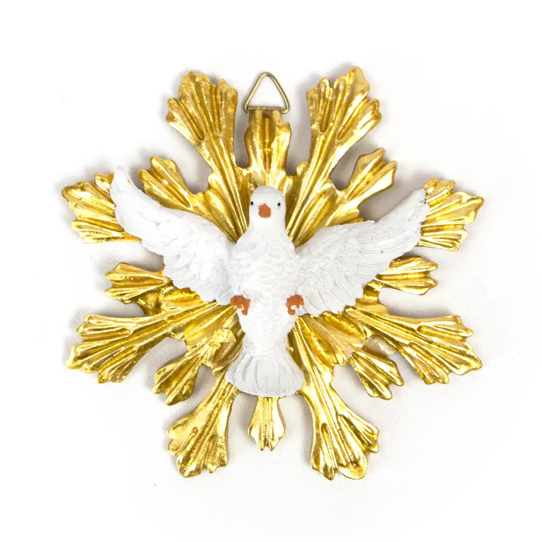 DIVINO ESPÍRITO SANTO EM RESINA DOURADA – IMAGEM DECORATIVA 