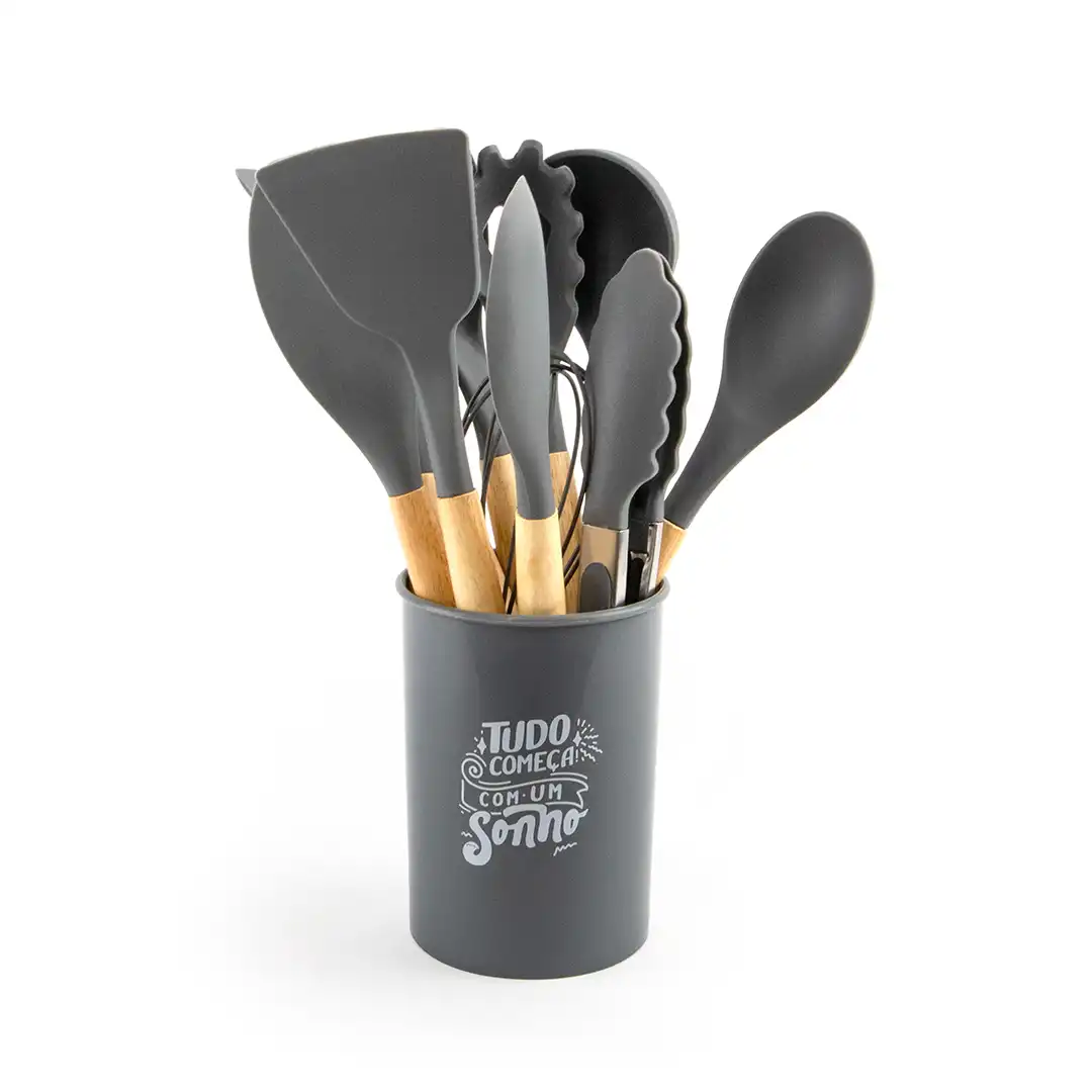 KIT DE UTENSÍLIOS DE COZINHA EM SILICONE E MADEIRA – 12 PEÇAS - SORTIDOS