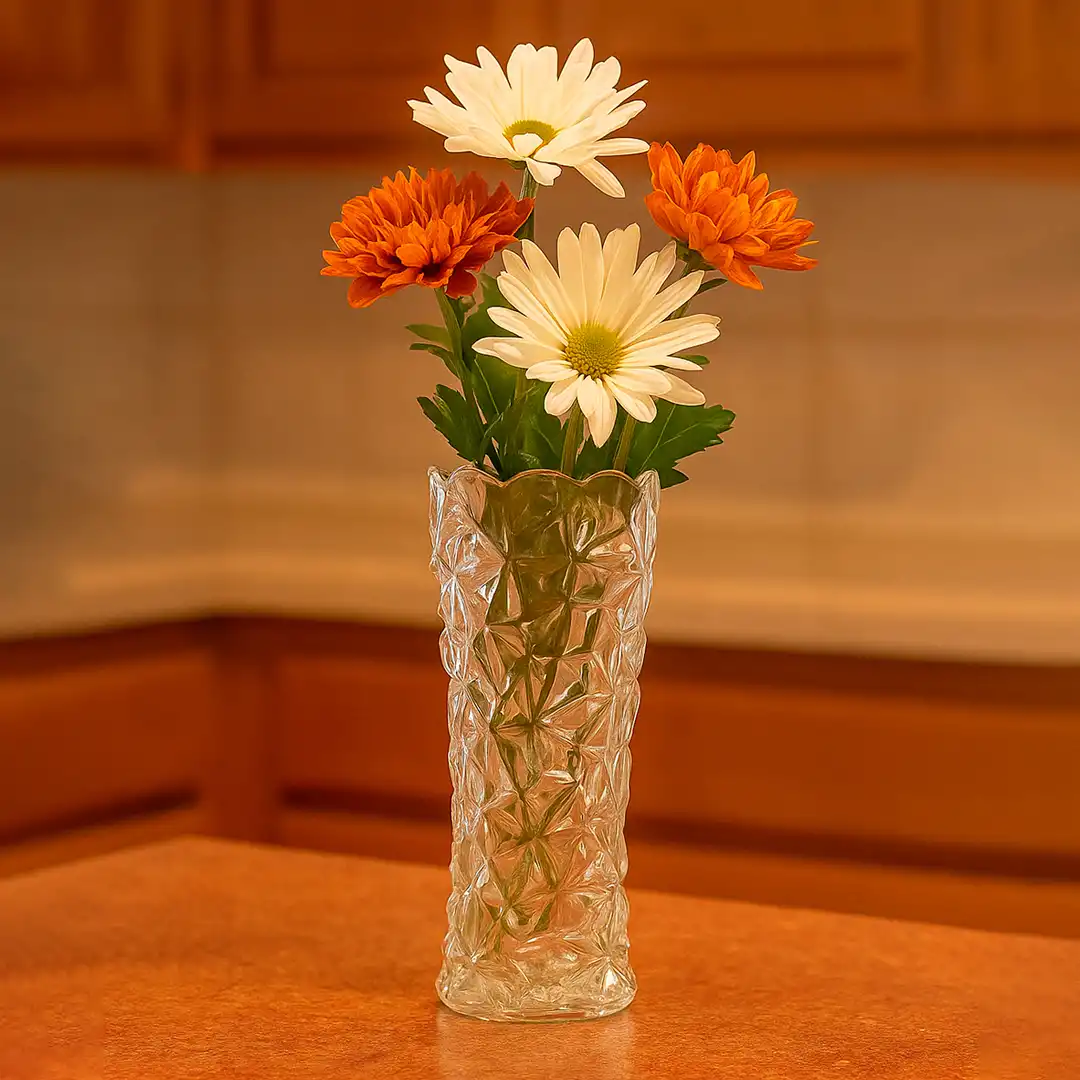 VASO DE VIDRO DECORATIVO TRANSPARENTE FACETADO 17,7CM DESIGN MODERNO