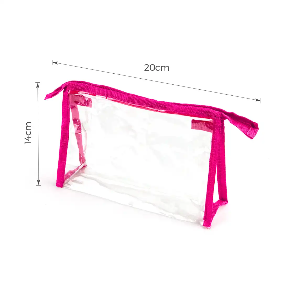 NECESSAIRE TRANSPARENTE COM FECHO E BORDAS DE TECIDO – 20x14CM