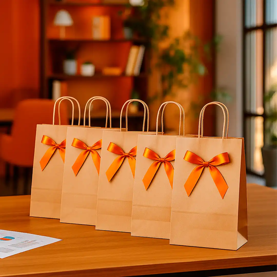 KIT 10 SACOLA DE PAPEL KRAFT COM ALÇA TORCIDA GRANDE 42X22X10CM