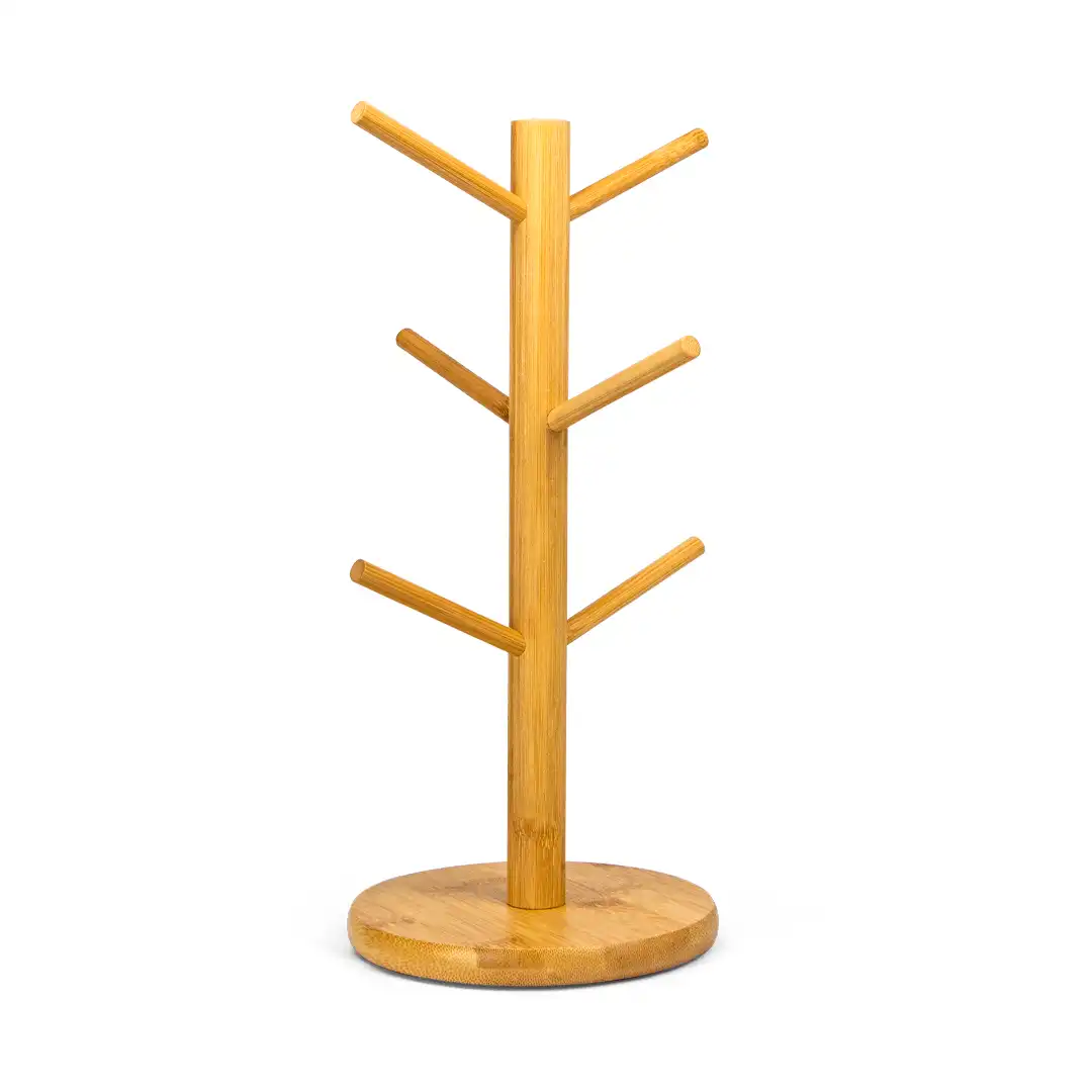 SUPORTE PARA XÍCARAS EM BAMBU – 6 GANCHOS, 35CM DE ALTURA