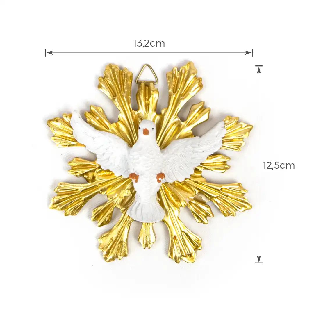 DIVINO ESPÍRITO SANTO EM RESINA DOURADA – IMAGEM DECORATIVA 