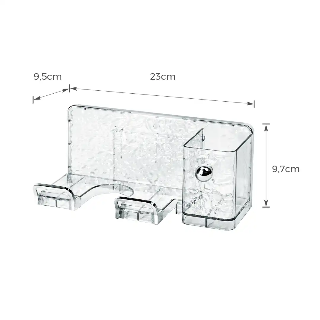 SUPORTE MULTIUSO ADESIVO ACRÍLICO PARA SECADOR DE CABELO E ESCOVA