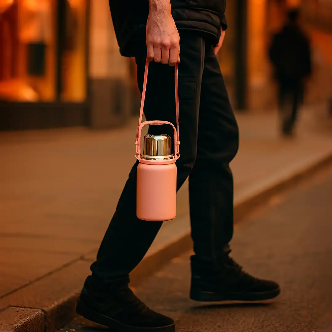 GARRAFA TÉRMICA 900ML ROSA COM ALÇA– Ø11,5CM X 26,5CM