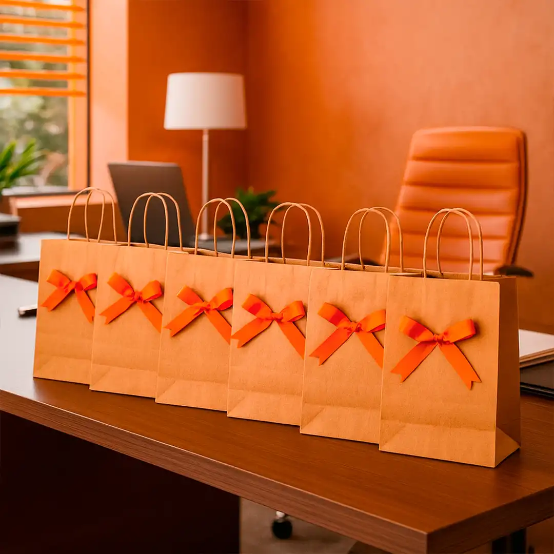 KIT 10 SACOLA DE PAPEL KRAFT COM ALÇA TORCIDA MÉDIA 30X18X10CM