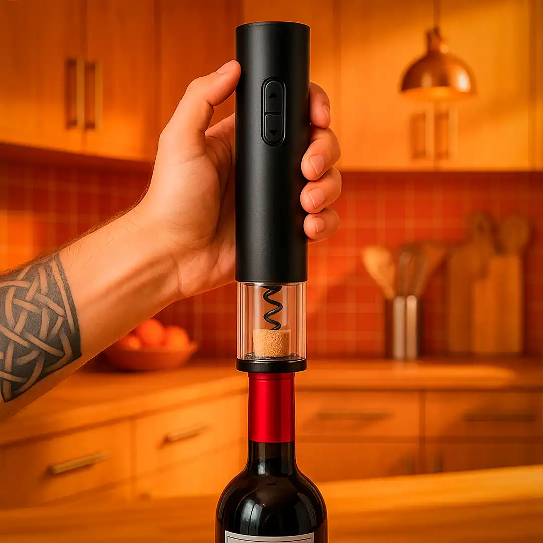 ABRIDOR DE VINHO ELÉTRICO AUTOMÁTICO KIT COM 4 PEÇAS – PRETO