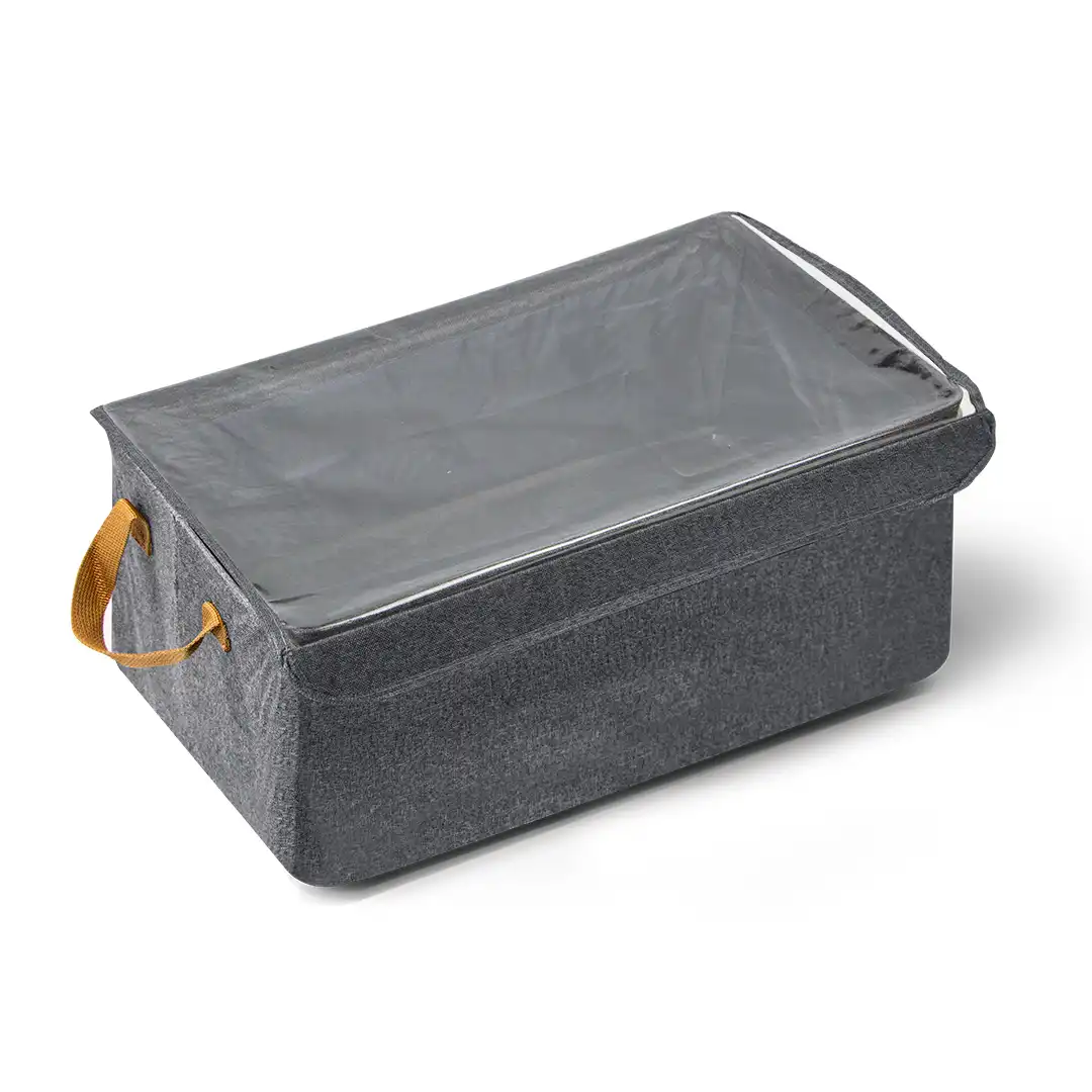 CESTO DOBRÁVEL DE TECIDO 25L COM ALÇA, TAMPA E ESTRUTURA FIRME