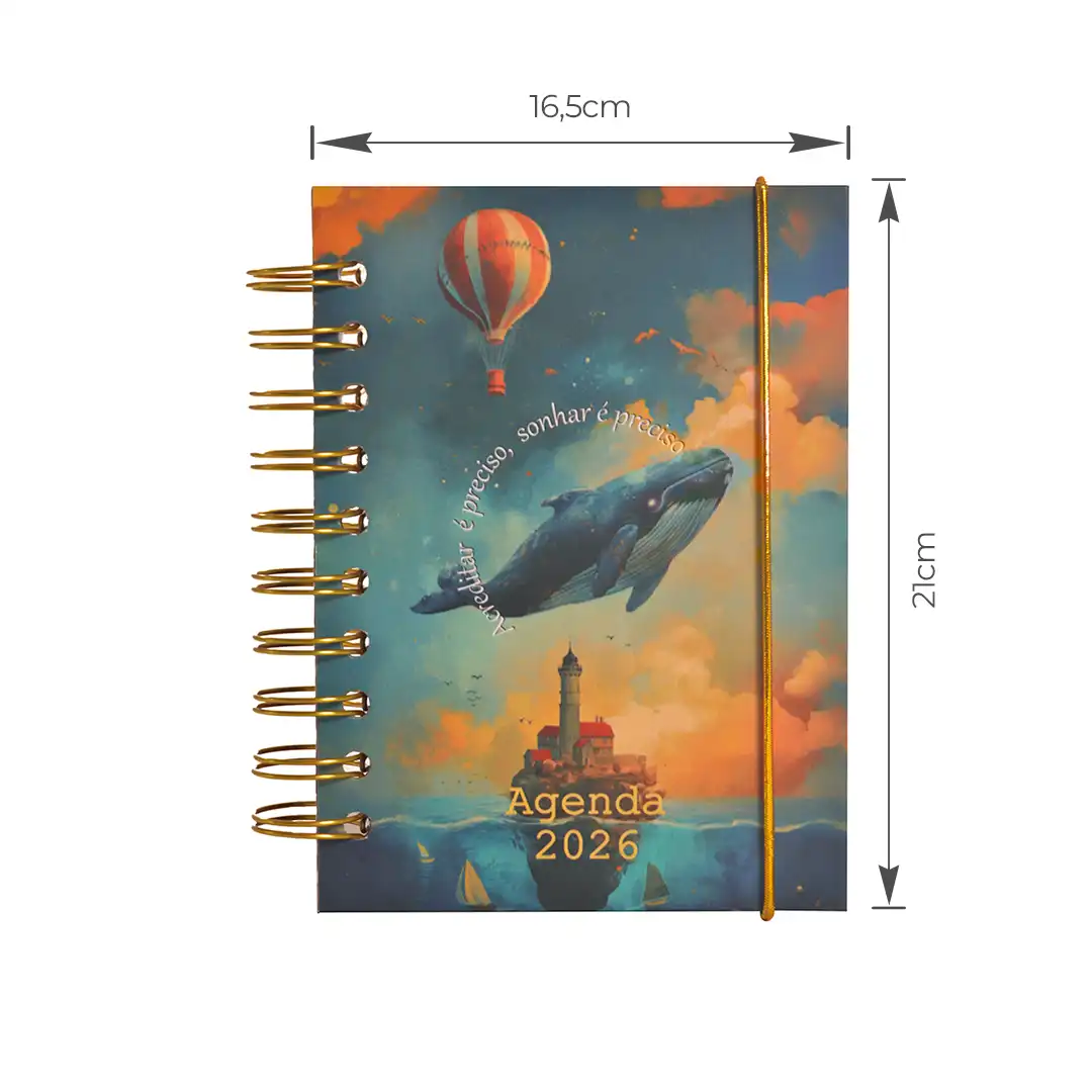 AGENDA ESPIRAL 2026 COM CAPA DURA E ELÁSTICO 15x21CM – SORTIDAS