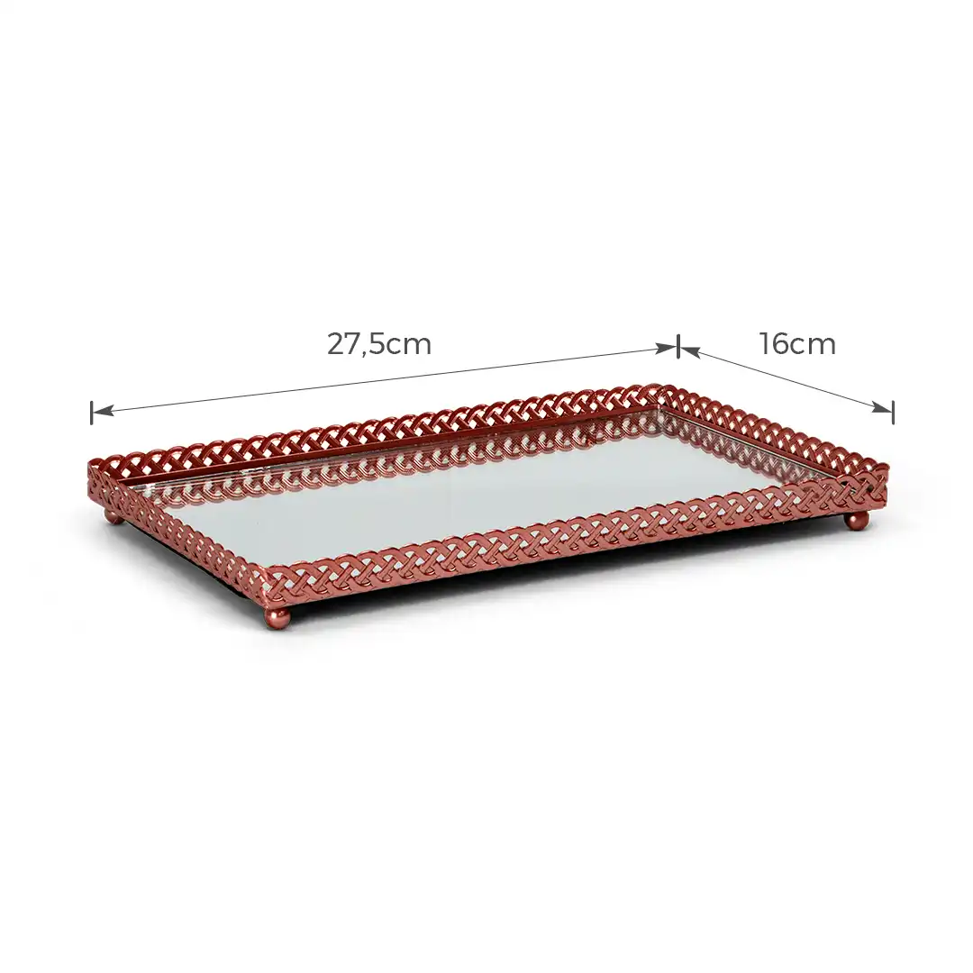 BANDEJA DECORATIVA ESPELHADA ROSE RETANGULAR 27,5CM 