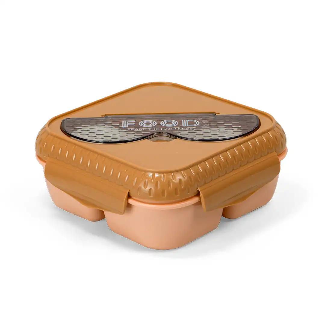 POTE MARMITA PLÁSTICO BEGE COM TAMPA, COLHER E GARFO INCLUSOS