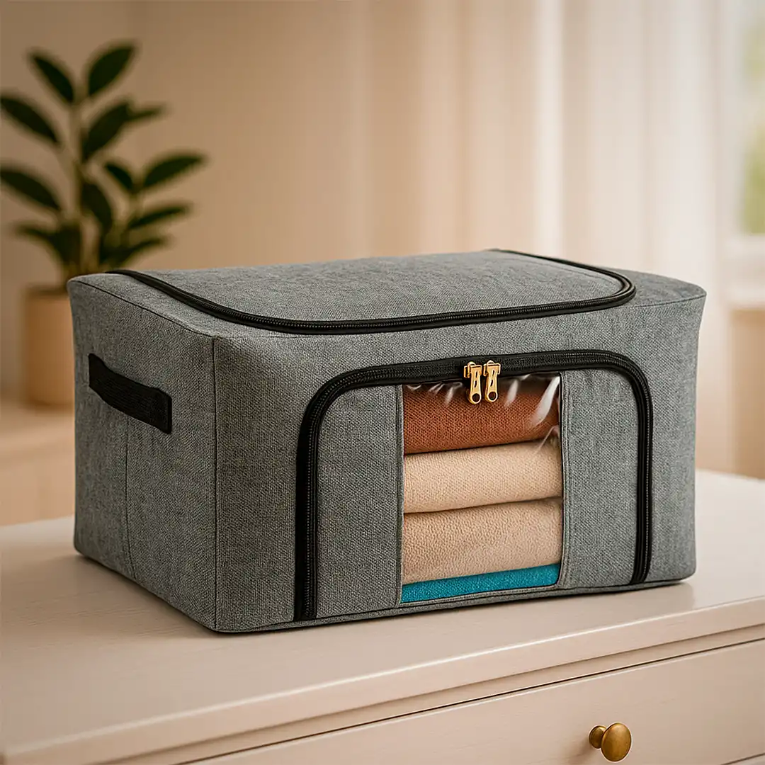 CESTO ORGANIZADOR DOBRÁVEL MULTIUSO DE TECIDO COM VISOR - 20 LITROS