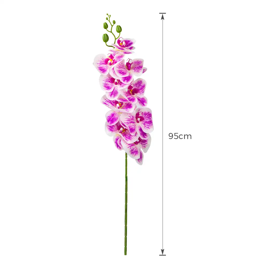 HASTE FLOR ARTIFICIAL ORQUÍDEA ROSA COM BRANCO EM PLÁSTICO COM 95CM DE ALTURA