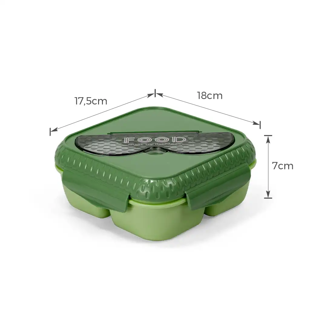 POTE MARMITA PLÁSTICO VERDE COM TAMPA, COLHER E GARFO INCLUSOS