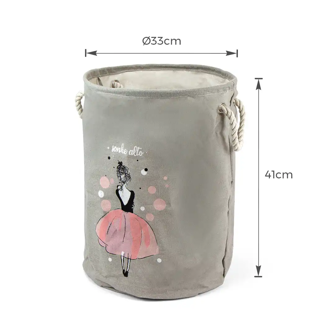 CESTO ORGANIZADOR DOBRÁVEL COM ALÇAS EM CORDA – SONHE ALTO – 41×Ø33 CM