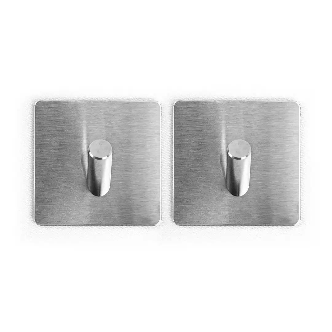 KIT GANCHO DE PAREDE ADESIVO EM AÇO INOX – 2 PEÇAS (SUPORTE ATÉ 1KG)