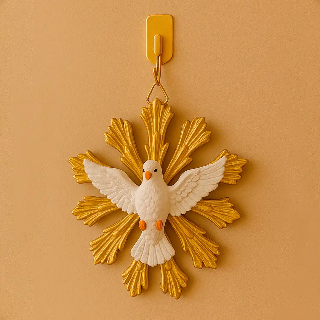 DIVINO ESPÍRITO SANTO EM RESINA DOURADA – IMAGEM DECORATIVA 