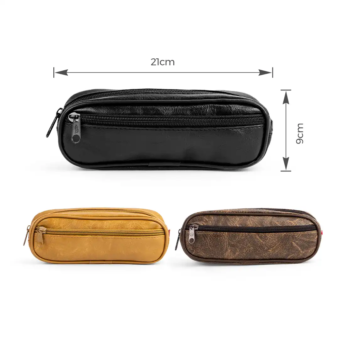 ESTOJO DE COURO SINTÉTICO COM ZÍPER DUPLO - SORTIDOS