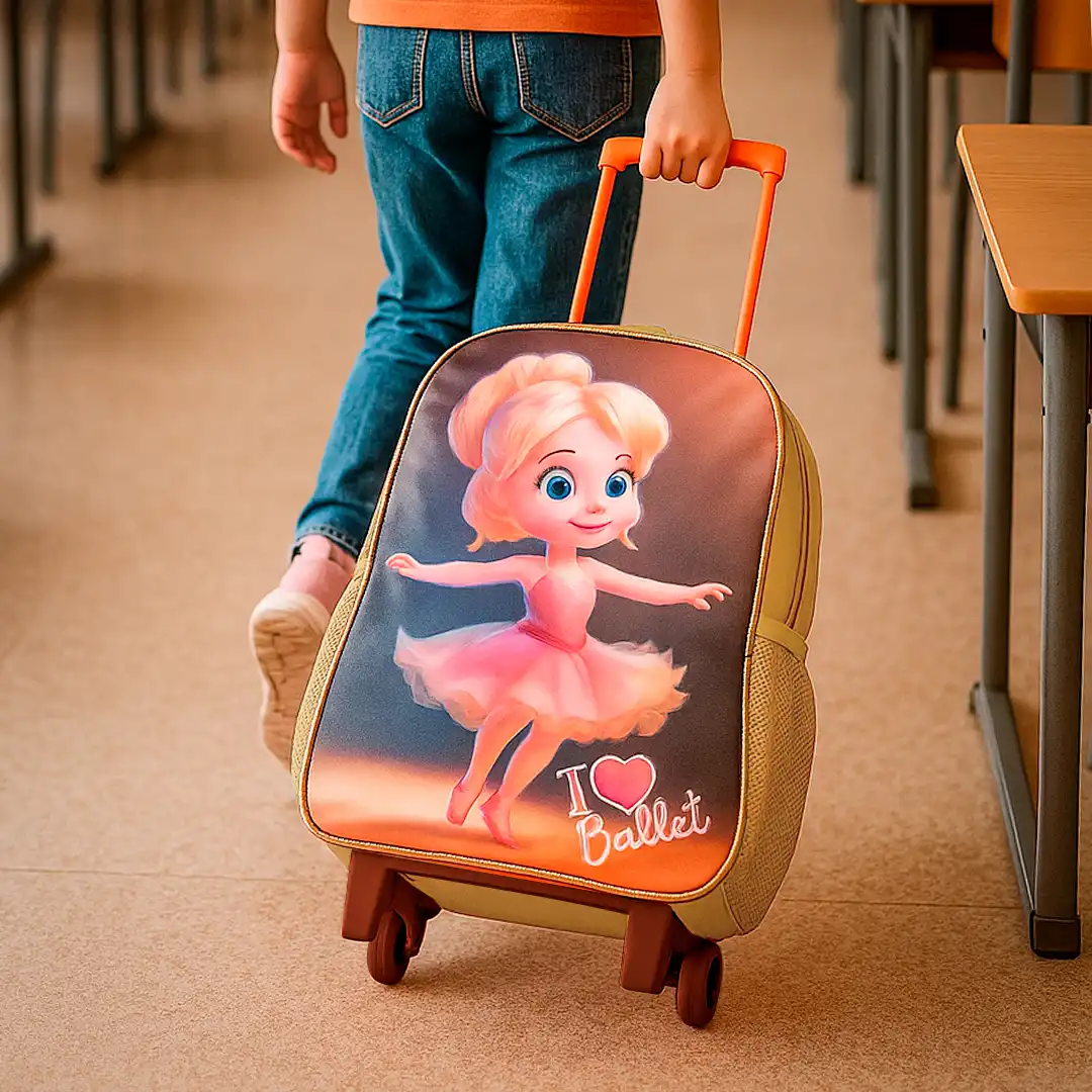 MOCHILA INFANTIL COM RODINHAS 3 PEÇAS - BEGE