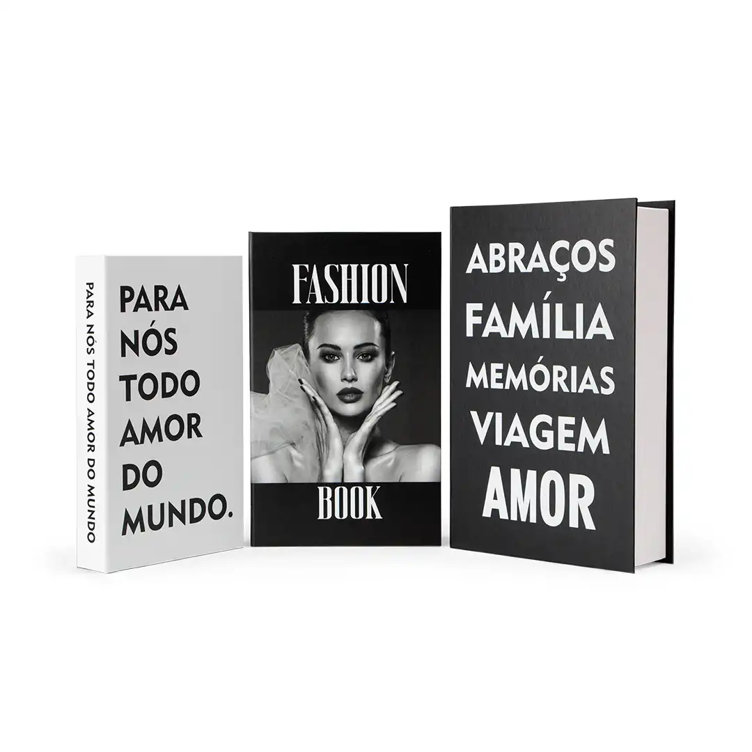 CAIXA LIVRO DECORATIVA FRASES – CONJUNTO COM 3 UNIDADES TAMANHOS P, M E G