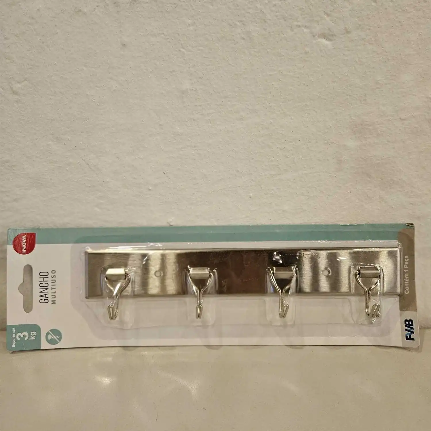 GANCHO ADESIVO MULTIUSO METALICO COM 4UND