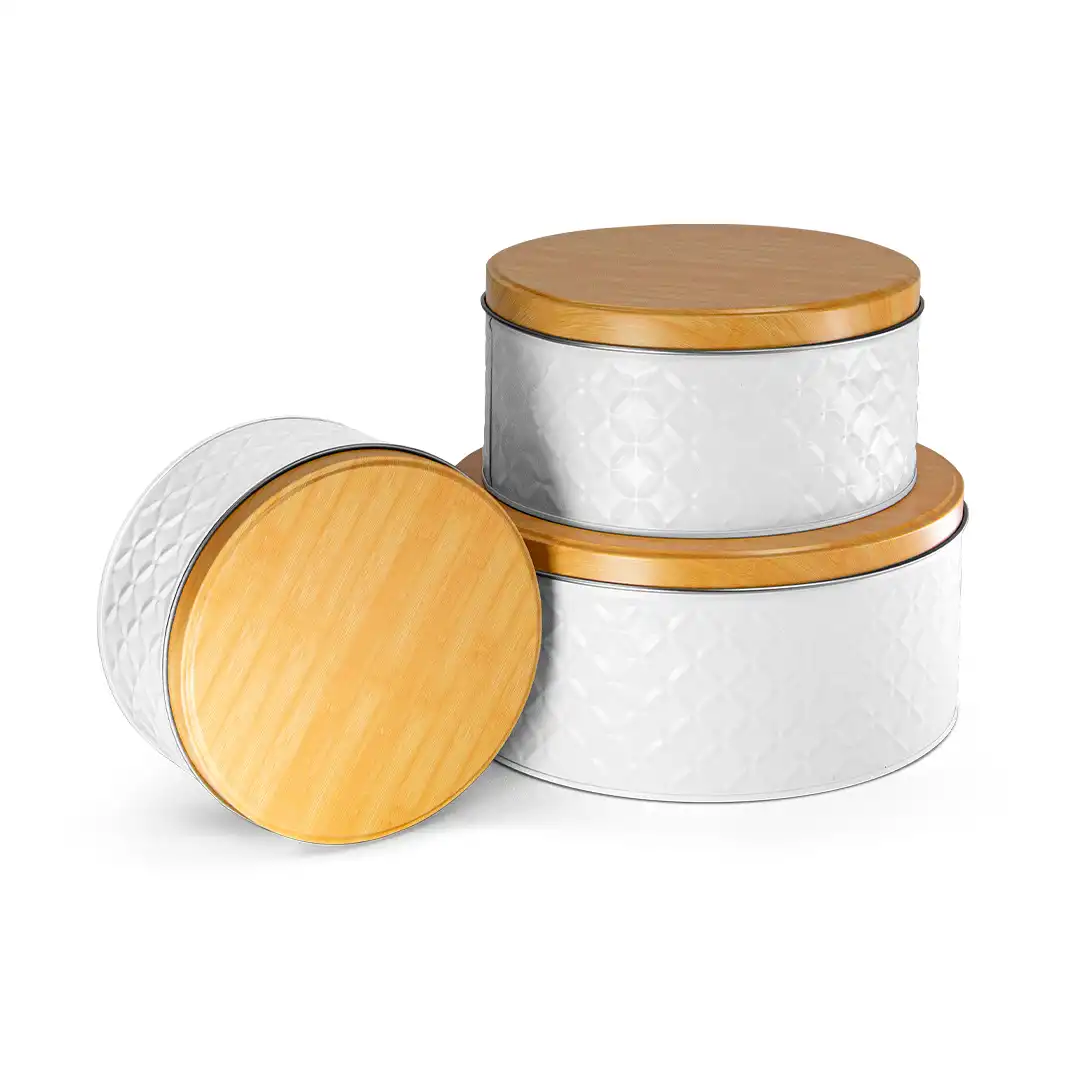 KIT COM 3 POTES DE METAL BRANCO COM TAMPA – 21CM, 18CM, 14,3CM