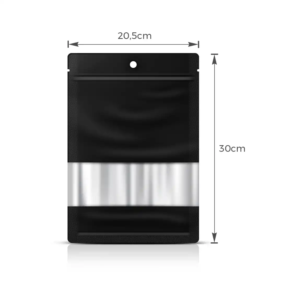 EMBALAGEM DE PLÁSTICO COM VISOR PRETO – KIT 50 UNIDADES