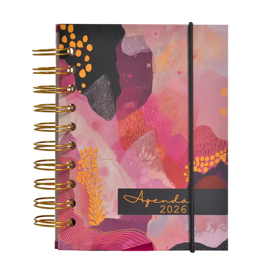AGENDA ESPIRAL 2026 COM CAPA DURA E ELÁSTICO 11X15CM – SORTIDAS